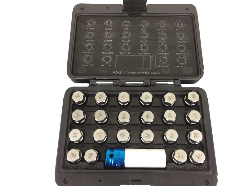 TEMO 23 pc Wheel Lock Lugnut Anti-Theft Lug Nut Screw Removal Key Socket Set for Vw Audi with 1/2 Inch Socket Adapter - Image 3